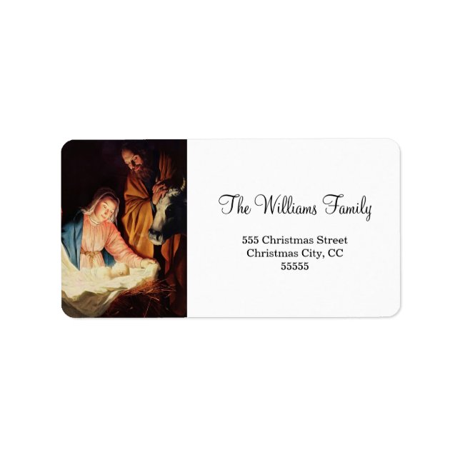 Jesus as child with Mary & Joseph Merry Christmas Label (Front)
