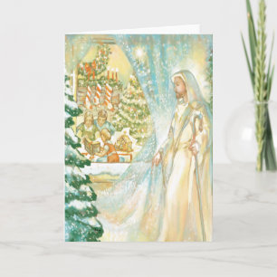Jesus at Christmas Looking Through Veil of Snow Holiday Card