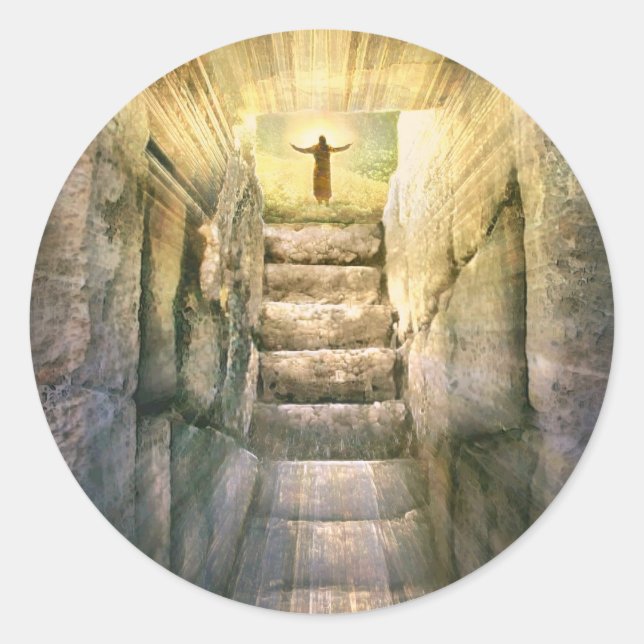 Jesus at Empty Tomb Easter Resurrection Classic Round Sticker (Front)