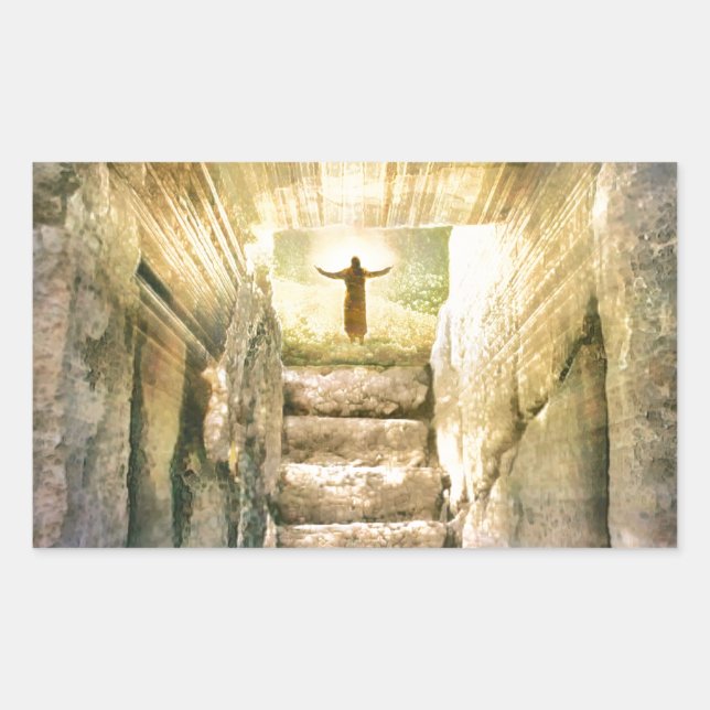 Jesus at Empty Tomb Easter Resurrection Sticker (Front)