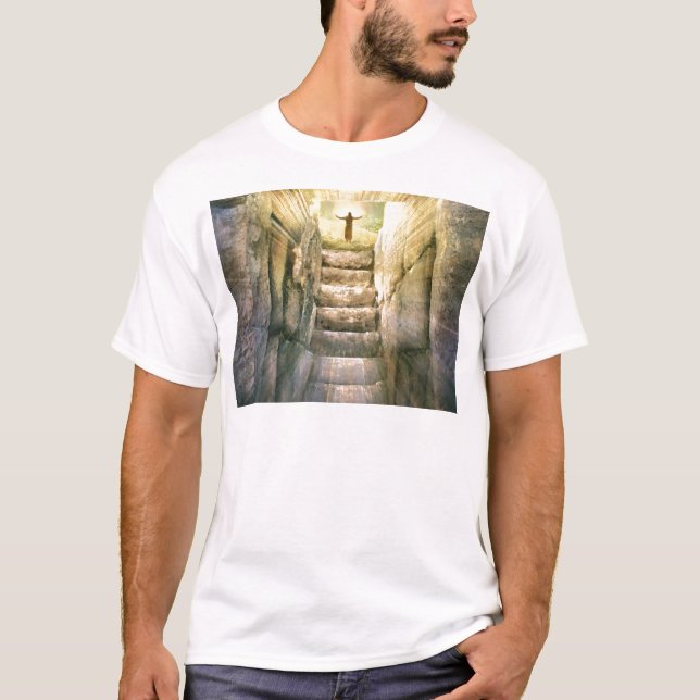 Jesus at Empty Tomb Easter Resurrection T-Shirt (Front)