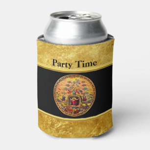 Jesus at Heaven's Gate gold foil and black texture Can Cooler