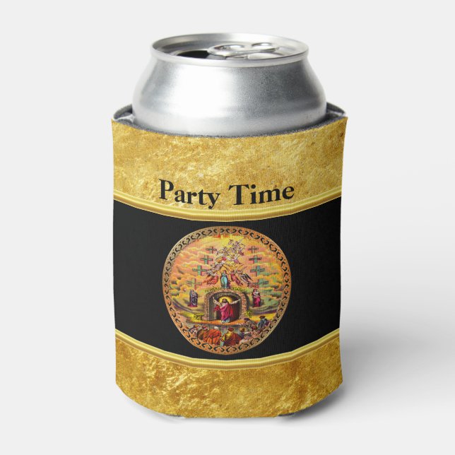 Jesus at Heaven's Gate gold foil and black texture Can Cooler (Can Front)