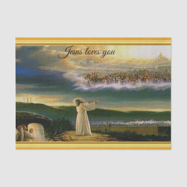 Jesus at Heaven's Gate Gold Texture Design Tissue Paper (Front)
