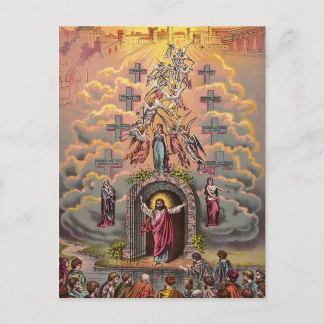 Jesus at Heaven's Gate, Vintage Christian Postcard (Front)