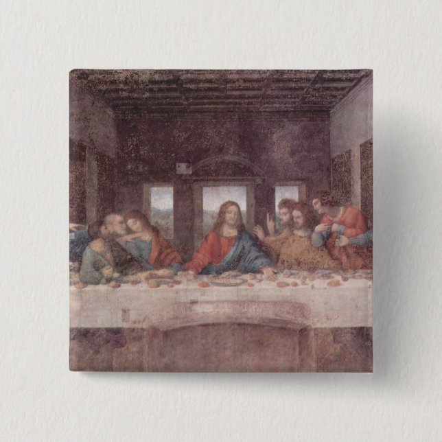 Jesus at The Last Supper, Leonardo da Vinci 2 Inch Square Button (Front)
