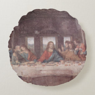 Jesus at The Last Supper, Leonardo da Vinci Round Pillow