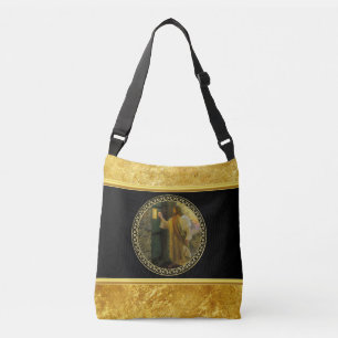 Jesus At Your Door in gold foil and black Crossbody Bag