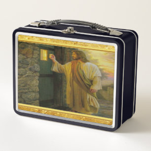 Jesus At Your Door with a gold foil design Metal Lunch Box