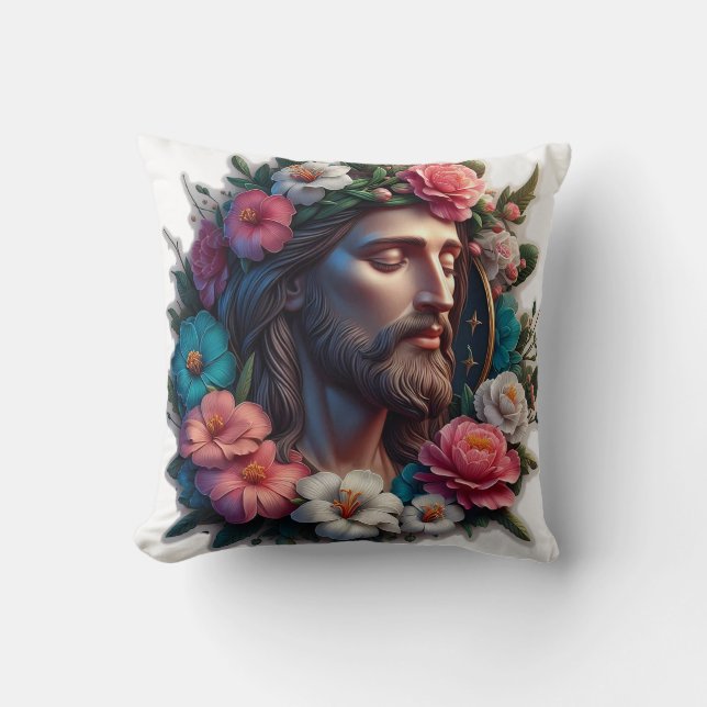 Jésus Avec Fleurs Jeter Oreiller (Recto)