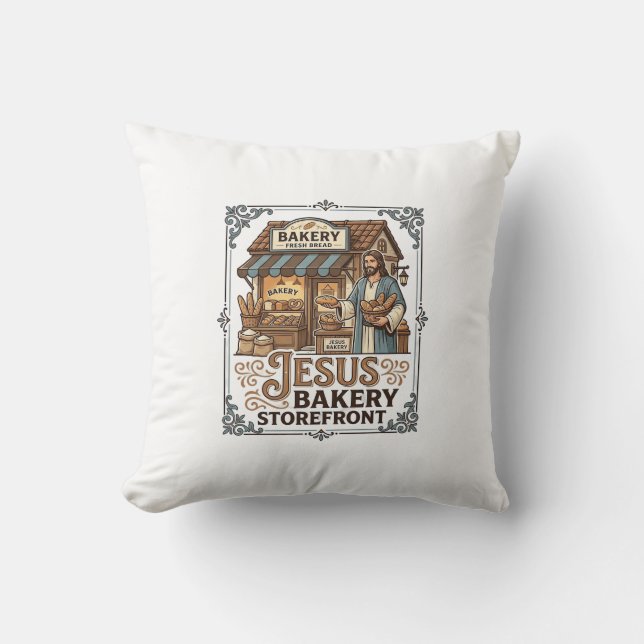 Jesus Bakery Storefront Jesus Bakery Storefront Ch Throw Pillow (Front)
