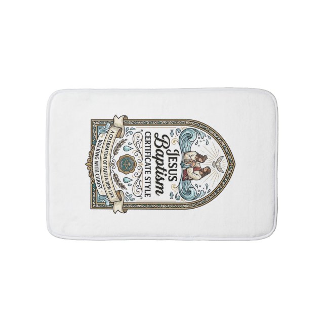 Jesus Baptism Certificate Style Jesus Baptism Cert Bath Mat (Front)