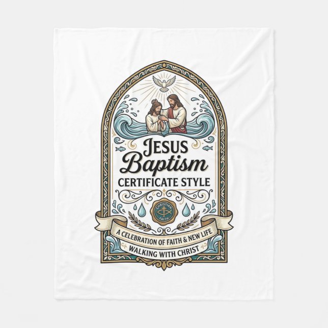 Jesus Baptism Certificate Style Jesus Baptism Cert Fleece Blanket (Front)