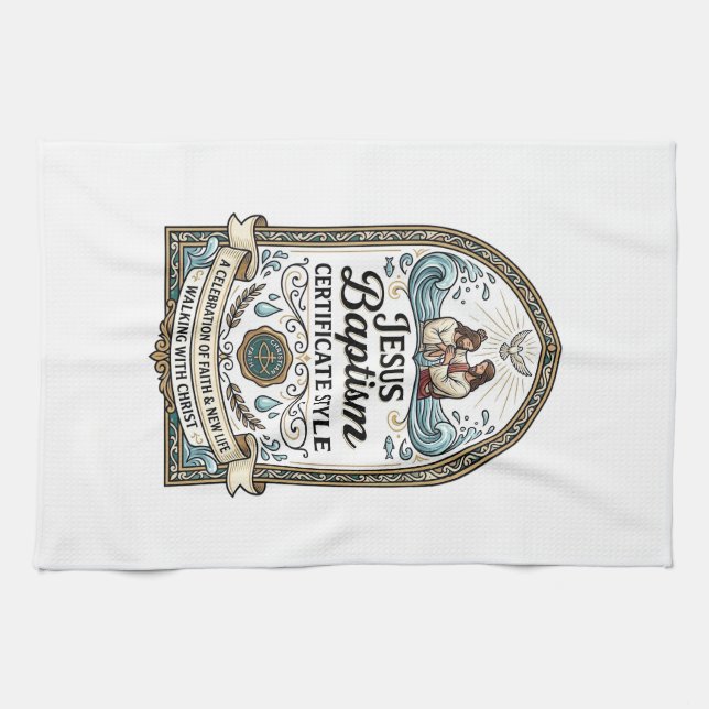 Jesus Baptism Certificate Style Jesus Baptism Cert Kitchen Towel (Horizontal)