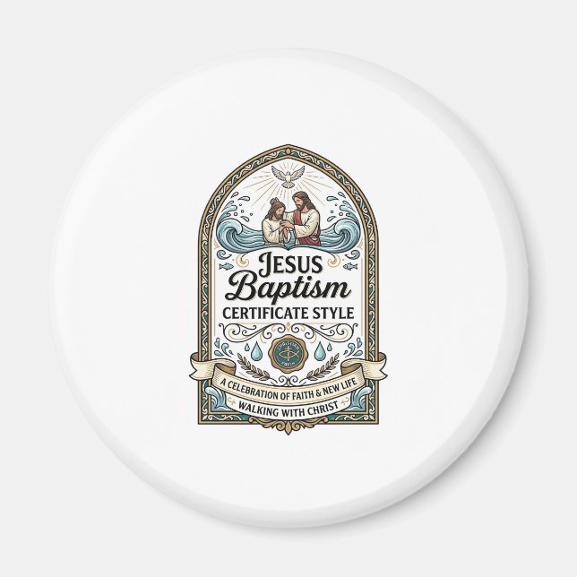 Jesus Baptism Certificate Style Jesus Baptism Cert Magnet (Front)