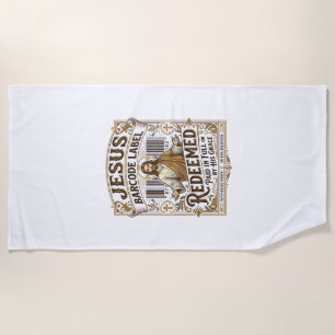 Jesus Barcode Label Redeemed Jesus Barcode Redeeme Beach Towel