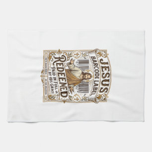 Jesus Barcode Label Redeemed Jesus Barcode Redeeme Kitchen Towel