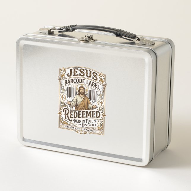 Jesus Barcode Label Redeemed Jesus Barcode Redeeme Metal Lunch Box (Front)