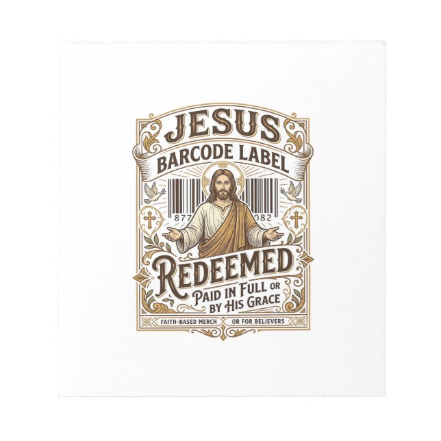 Jesus Barcode Label Redeemed Jesus Barcode Redeeme Notepad (Front)
