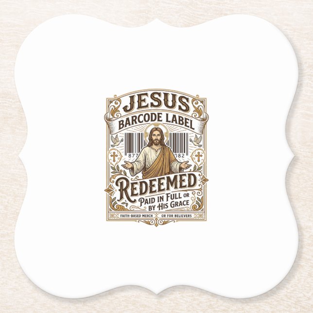 Jesus Barcode Label Redeemed Jesus Barcode Redeeme Paper Coaster (Front)