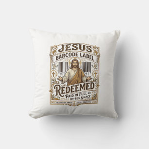 Jesus Barcode Label Redeemed Jesus Barcode Redeeme Throw Pillow