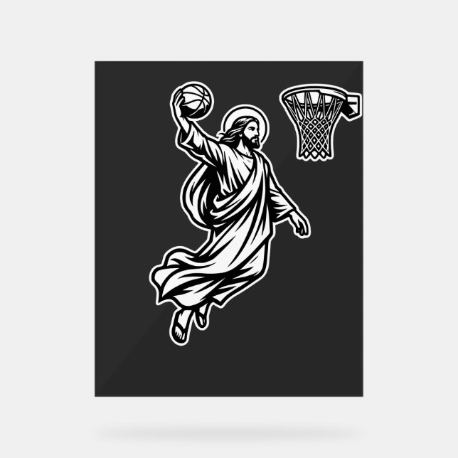 Jesus Basketball Dunk - Sports Satire Acrylic Sign (Front)