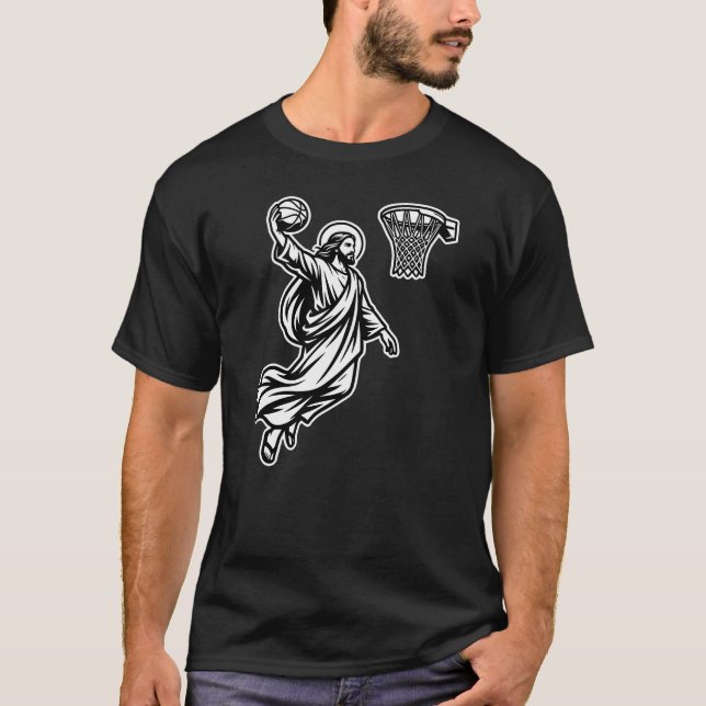 Jesus Basketball Dunk - Sports Satire T-Shirt (Front)