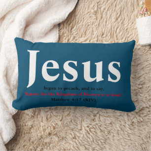 Jesus Began To Preach. Matthew 4:17 Blue Lumbar Pillow