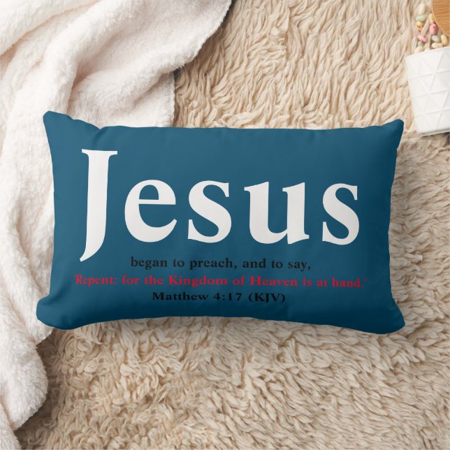 Jesus Began To Preach. Matthew 4:17 Blue Lumbar Pillow (Blanket)