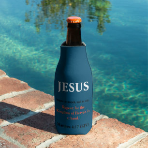 Jesus Began To Preach. Matthew 4:17 Blue & White Bottle Cooler