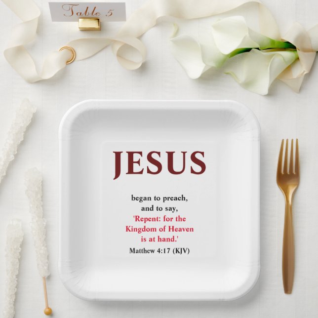 Jesus Began To Preach. Matthew 4:17 Square Paper Plate (Wedding)