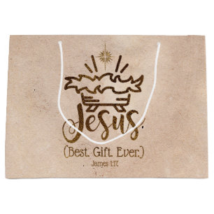 JESUS BEST GIFT EVER Christmas Scripture Cream Large Gift Bag