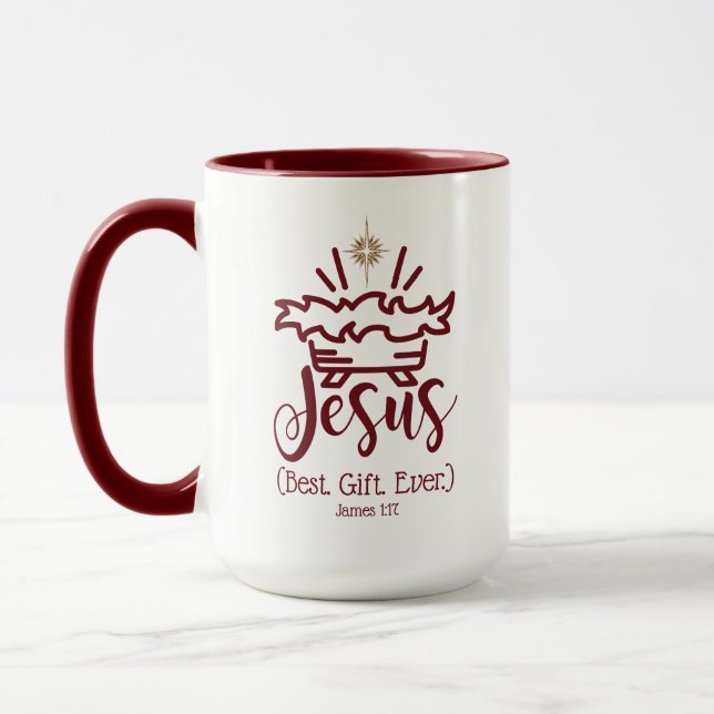 JESUS BEST GIFT EVER Red Scripture Christmas  Mug (Left)