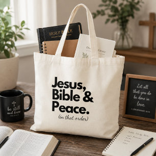 Jesus, Bible & Peace Christian Tote Bag