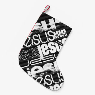 Jesus; Black & Dark Grey Stripes Small Christmas Stocking