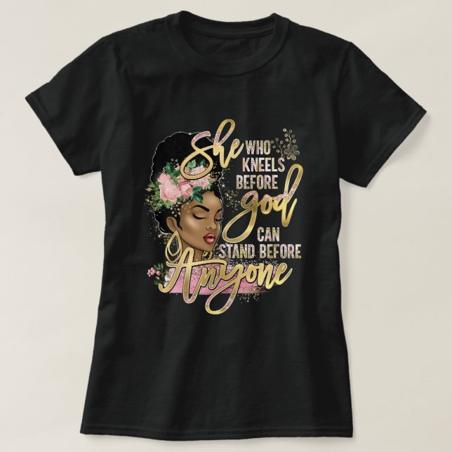 Jesus Black Girl She Who Kneels Before God Christi T-Shirt (Design Front)
