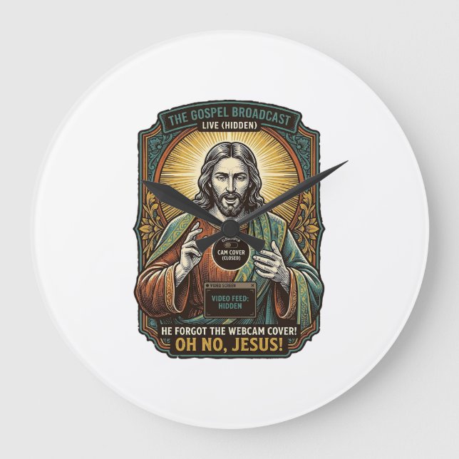 Jesus Black Screen Forgotten Webcam Cover Virtual  Large Clock (Front)