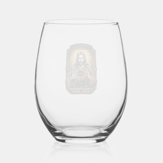 Jesus Black Screen Forgotten Webcam Cover Virtual  Stemless Wine Glass (Front)