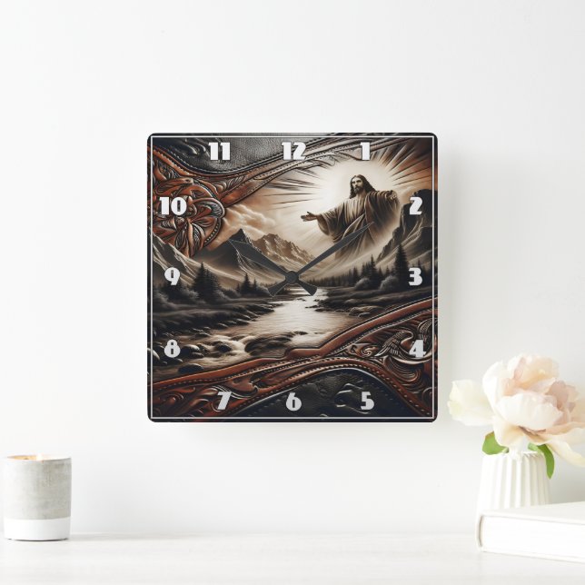 Jesus Blessing Nature in Serene Landscape Square Wall Clock (Home)