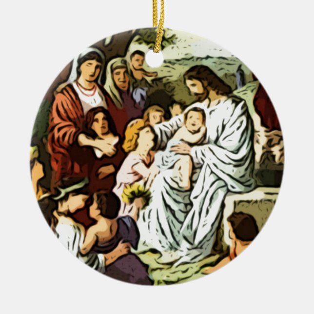 Jesus blessing the children ceramic ornament (Front)