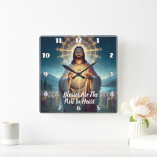 Jesus Blessing the Pure: Heart Amidst Many Square Wall Clock