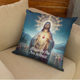 Jesus Blessing the Pure: Heart Amidst Many Throw Pillow
