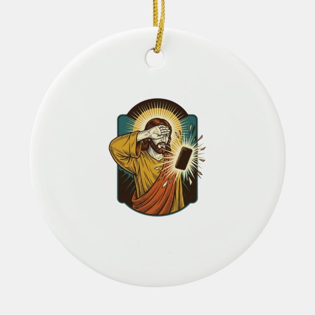 Jesus Blinding Max Phone Brightness Midnight Scrol Ceramic Ornament (Front)