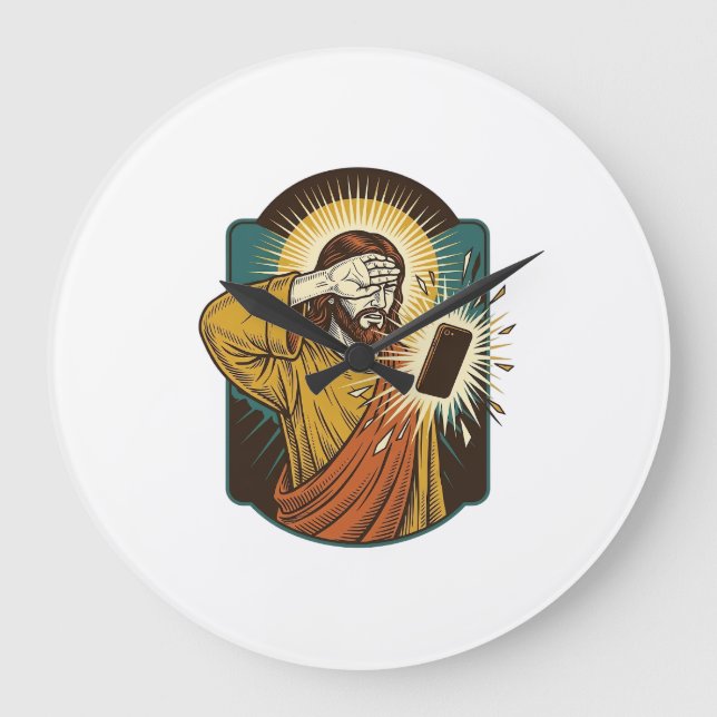 Jesus Blinding Max Phone Brightness Midnight Scrol Large Clock (Front)