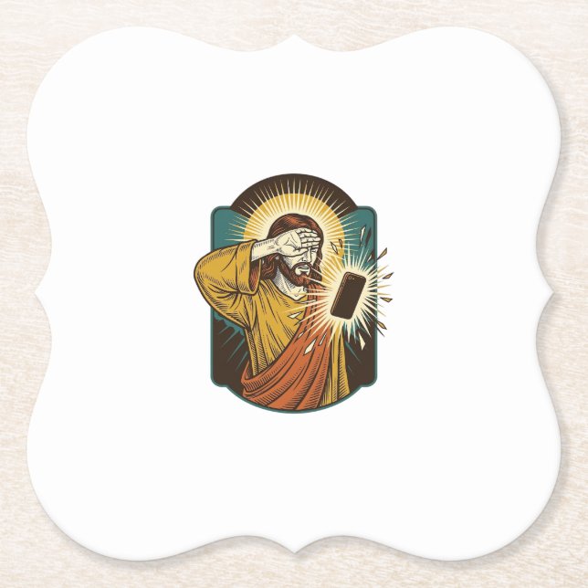 Jesus Blinding Max Phone Brightness Midnight Scrol Paper Coaster (Front)