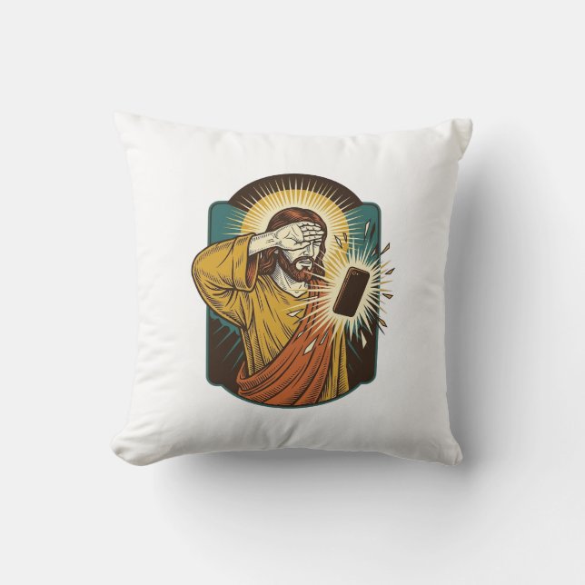 Jesus Blinding Max Phone Brightness Midnight Scrol Throw Pillow (Front)