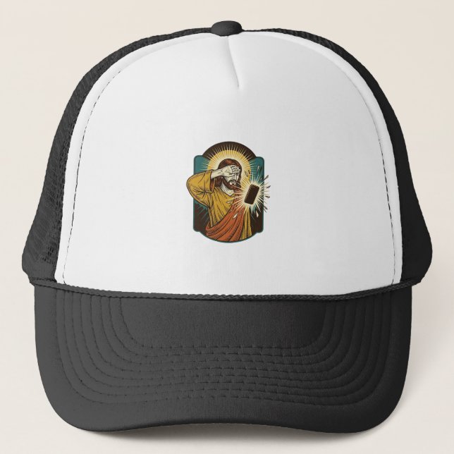 Jesus Blinding Max Phone Brightness Midnight Scrol Trucker Hat (Front)
