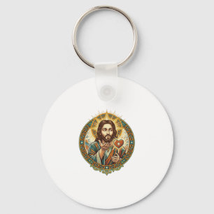 Jesus Blowing Kiss Red Heart Like Button Humor_1 Keychain
