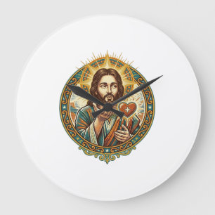 Jesus Blowing Kiss Red Heart Like Button Humor_1 Large Clock