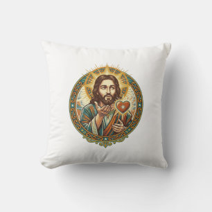 Jesus Blowing Kiss Red Heart Like Button Humor_1 Throw Pillow